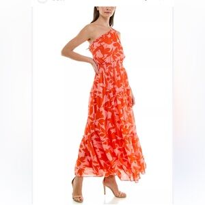 Taylor One-Shoulder Tiered Midi Dress Size 12